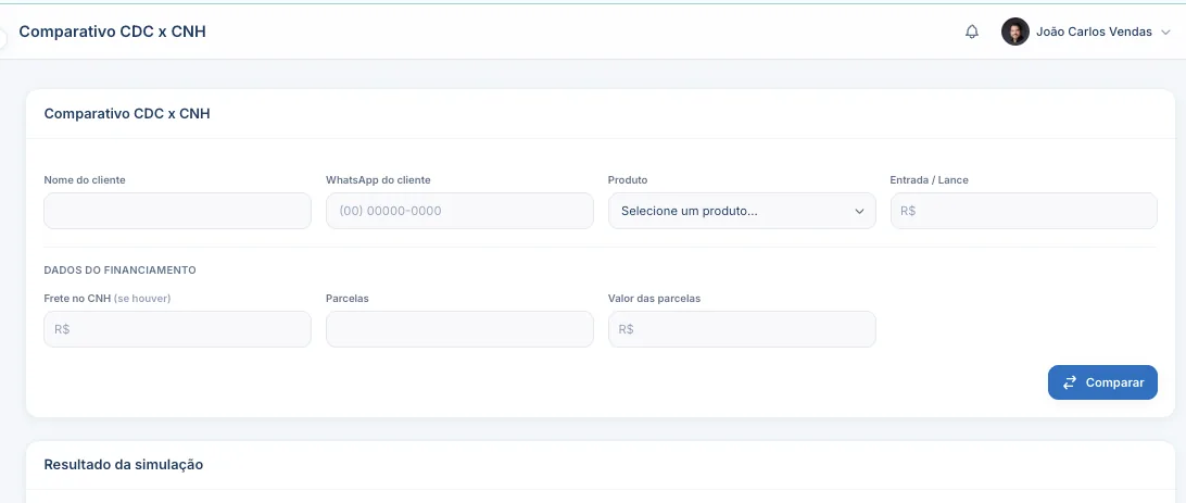 Simulador de comparação CDC x CNH