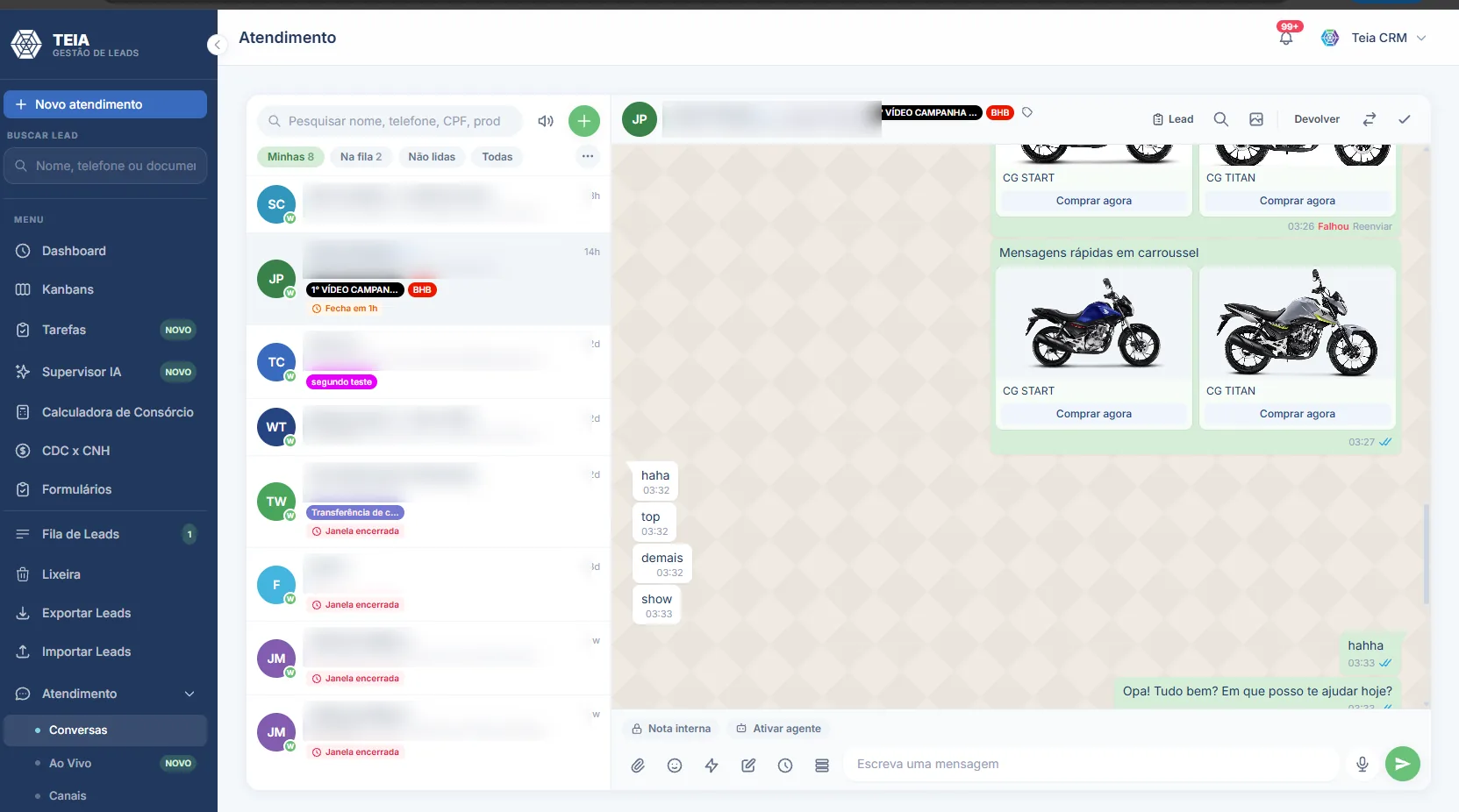 Inbox dos atendimentos