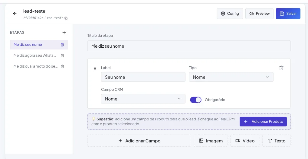 Personalize cada etapa