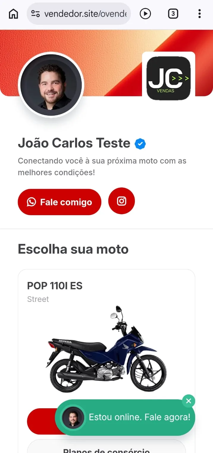 IA Vendedor Virtual chamando o cliente no site