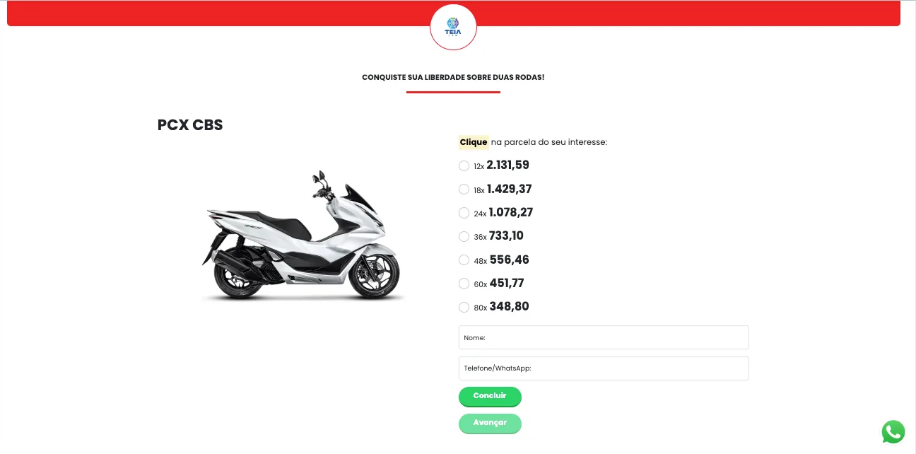 Link de produto com parcelas de consórcio atualizada e captura de lead com distribuição no CRM